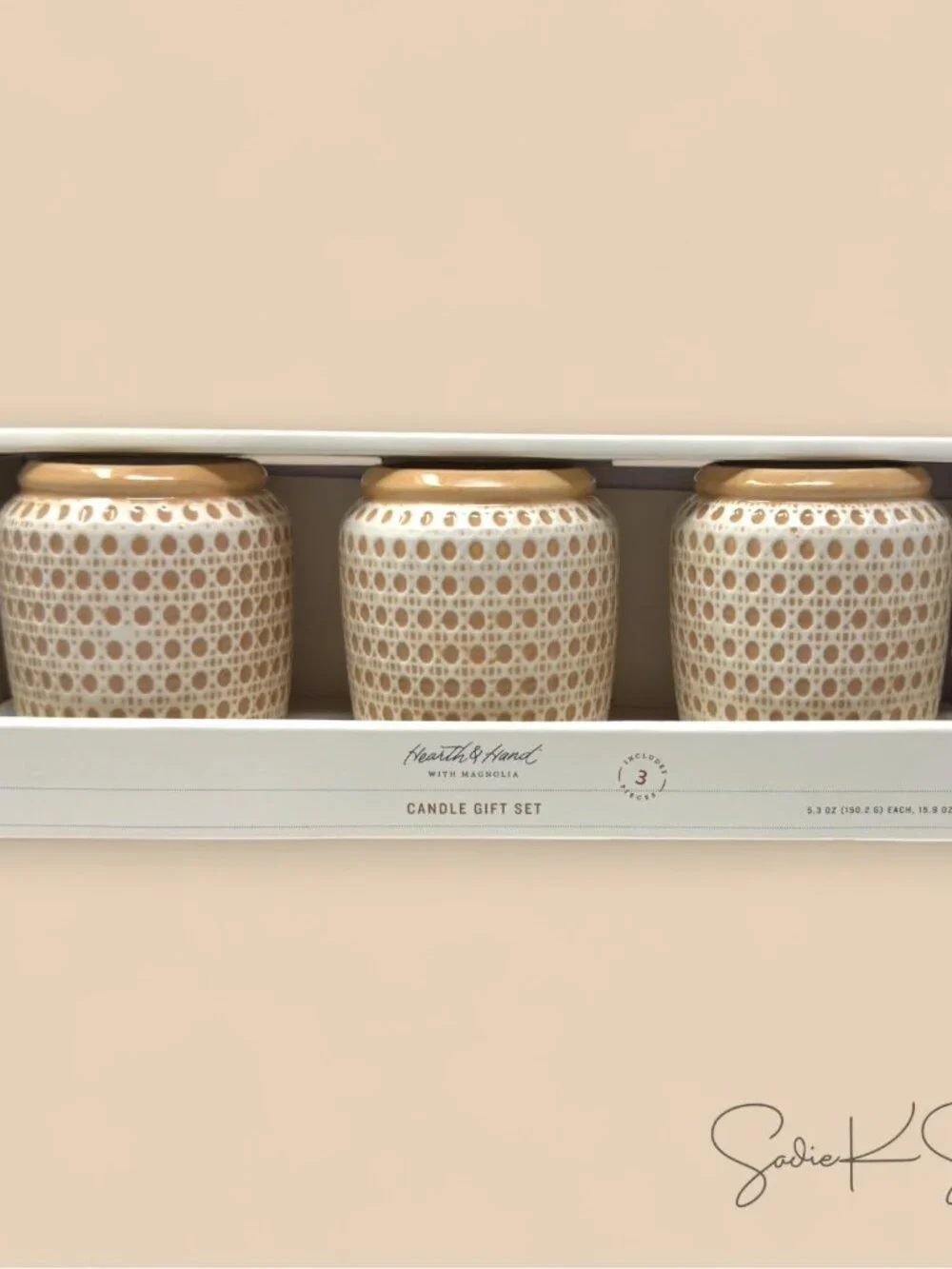 3ct Embossed Caning‎ Ceramic Candle Gift Set - Hearth & Hand Magnolia, Target